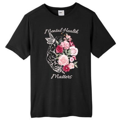 Mental Health Matters Hand Drawn Flowers Brain Awareness Month Tall Fusion ChromaSoft Performance T-Shirt