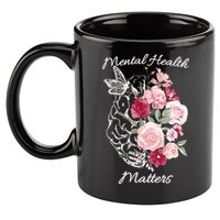Mental Health Matters Hand Drawn Flowers Brain Awareness Month 11oz C Handle Ceramic Mug