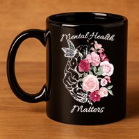 Mental Health Matters Hand Drawn Flowers Brain Awareness Month 11oz C Handle Ceramic Mug