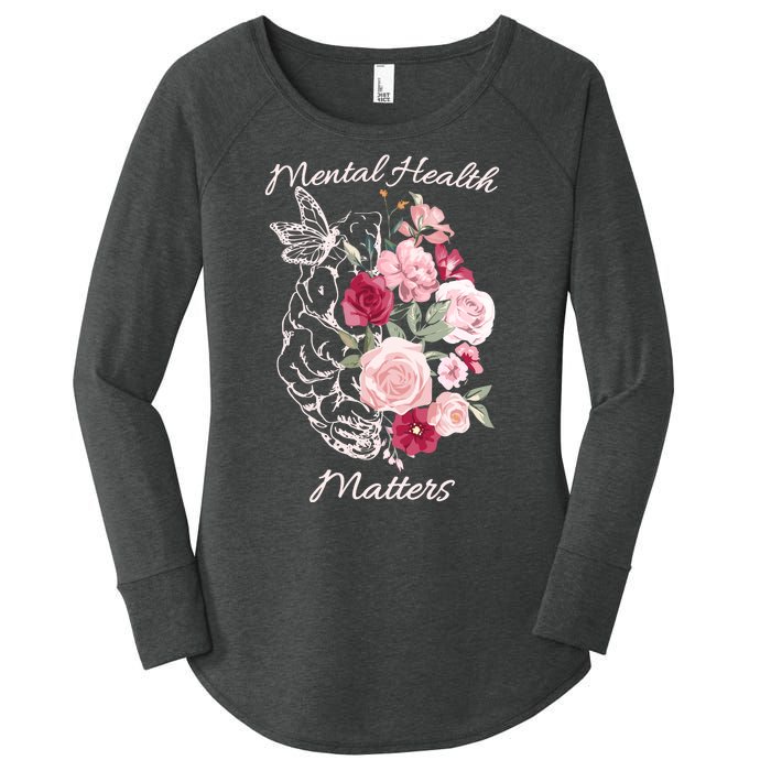 Mental Health Matters Hand Drawn Flowers Brain Awareness Month Women's Perfect Tri Tunic Long Sleeve Shirt