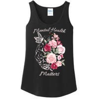 Mental Health Matters Hand Drawn Flowers Brain Awareness Month Ladies Essential Tank