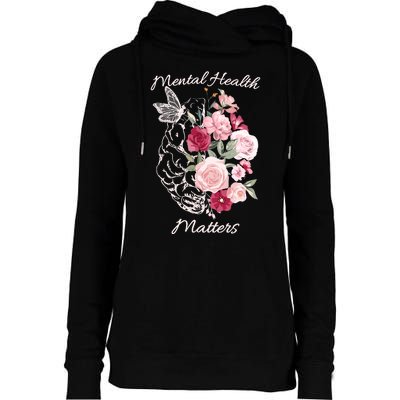 Mental Health Matters Hand Drawn Flowers Brain Awareness Month Womens Funnel Neck Pullover Hood