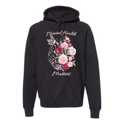 Mental Health Matters Hand Drawn Flowers Brain Awareness Month Premium Hoodie