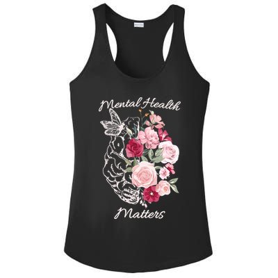 Mental Health Matters Hand Drawn Flowers Brain Awareness Month Ladies PosiCharge Competitor Racerback Tank