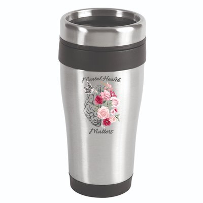 Mental Health Matters Hand Drawn Flowers Brain Awareness Month 16oz Travel Tumbler