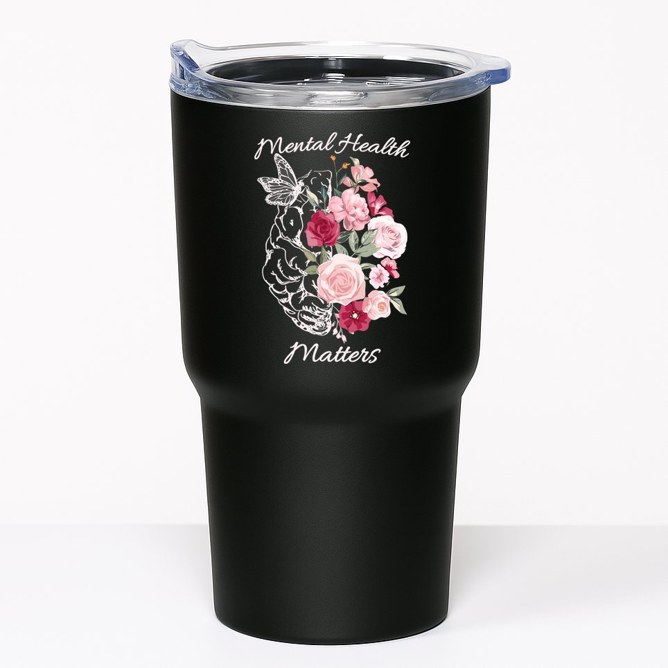 Mental Health Matters Hand Drawn Flowers Brain Awareness Month Tumbler