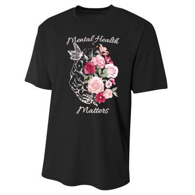 Mental Health Matters Hand Drawn Flowers Brain Awareness Month Performance Sprint T-Shirt