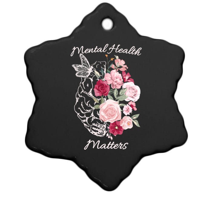 Mental Health Matters Hand Drawn Flowers Brain Awareness Month Ceramic Star Ornament