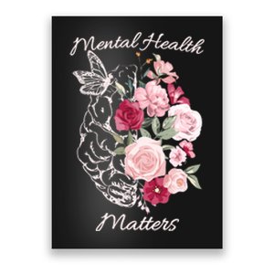 Mental Health Matters Hand Drawn Flowers Brain Awareness Month Poster