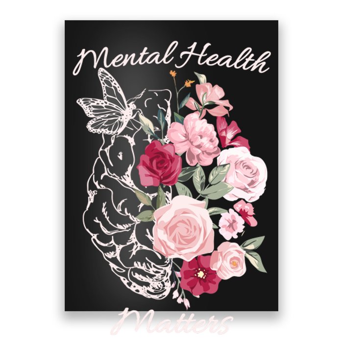 Mental Health Matters Hand Drawn Flowers Brain Awareness Month Poster