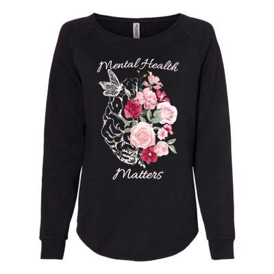 Mental Health Matters Hand Drawn Flowers Brain Awareness Month Womens California Wash Sweatshirt