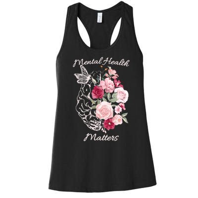 Mental Health Matters Hand Drawn Flowers Brain Awareness Month Women's Racerback Tank