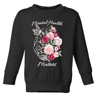 Mental Health Matters Hand Drawn Flowers Brain Awareness Month Toddler Sweatshirt