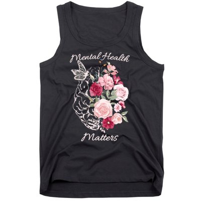 Mental Health Matters Hand Drawn Flowers Brain Awareness Month Tank Top