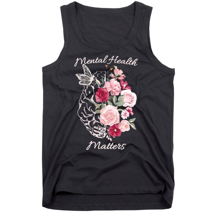 Mental Health Matters Hand Drawn Flowers Brain Awareness Month Tank Top