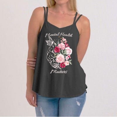 Mental Health Matters Hand Drawn Flowers Brain Awareness Month Women's Strappy Tank