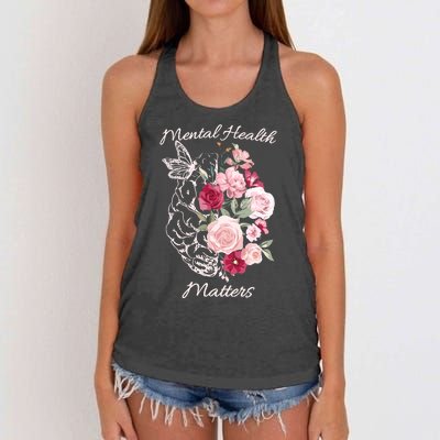 Mental Health Matters Hand Drawn Flowers Brain Awareness Month Women's Knotted Racerback Tank