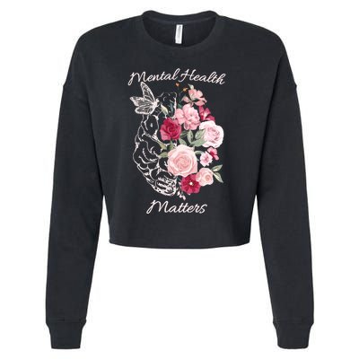 Mental Health Matters Hand Drawn Flowers Brain Awareness Month Cropped Pullover Crew