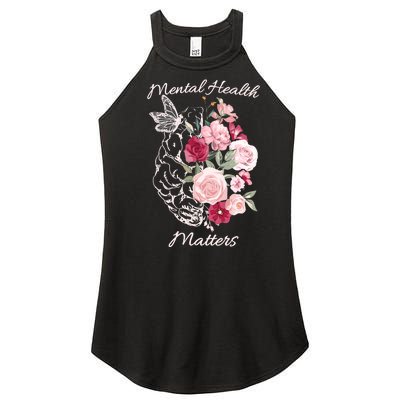 Mental Health Matters Hand Drawn Flowers Brain Awareness Month Women's Perfect Tri Rocker Tank