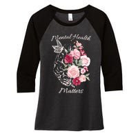 Mental Health Matters Hand Drawn Flowers Brain Awareness Month Women's Tri-Blend 3/4-Sleeve Raglan Shirt