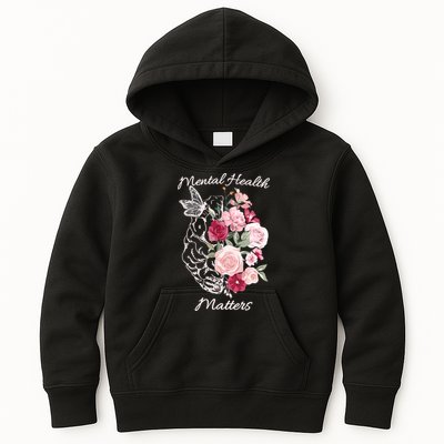 Mental Health Matters Hand Drawn Flowers Brain Awareness Month Kids Hoodie