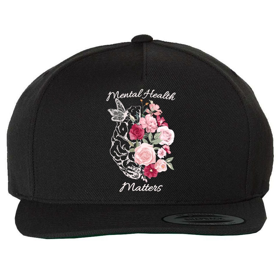 Mental Health Matters Hand Drawn Flowers Brain Awareness Month Wool Snapback Cap