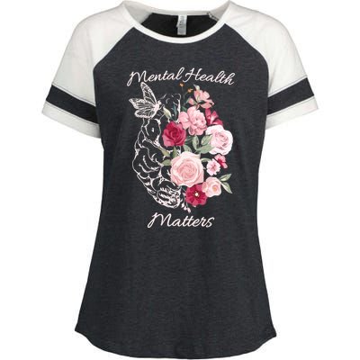 Mental Health Matters Hand Drawn Flowers Brain Awareness Month Enza Ladies Jersey Colorblock Tee