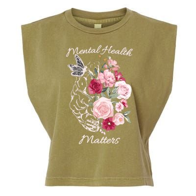 Mental Health Matters Hand Drawn Flowers Brain Awareness Month Garment-Dyed Women's Muscle Tee