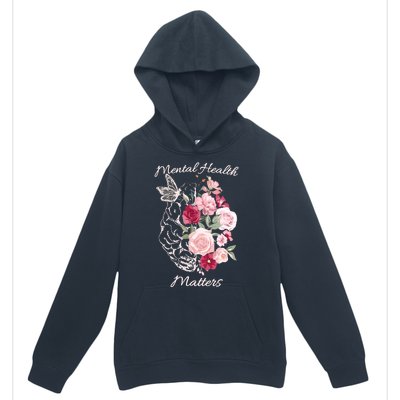 Mental Health Matters Hand Drawn Flowers Brain Awareness Month Urban Pullover Hoodie