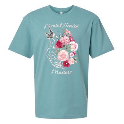 Mental Health Matters Hand Drawn Flowers Brain Awareness Month Sueded Cloud Jersey T-Shirt