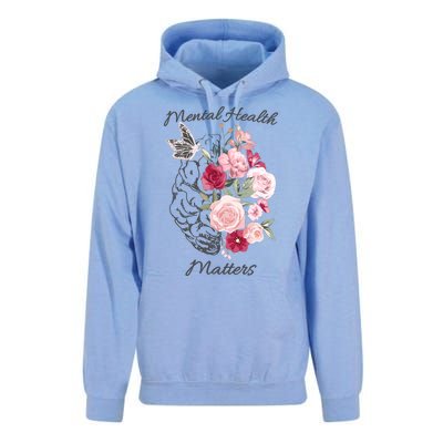 Mental Health Matters Hand Drawn Flowers Brain Awareness Month Unisex Surf Hoodie