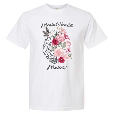 Mental Health Matters Hand Drawn Flowers Brain Awareness Month Garment-Dyed Heavyweight T-Shirt