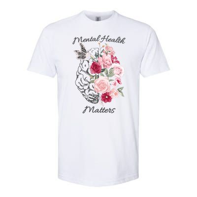 Mental Health Matters Hand Drawn Flowers Brain Awareness Month Softstyle CVC T-Shirt