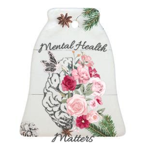 Mental Health Matters Hand Drawn Flowers Brain Awareness Month Ceramic Bell Ornament