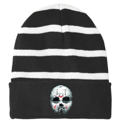 Mask Horror Movie Character Camp Cook Killer Halloween Striped Beanie with Solid Band