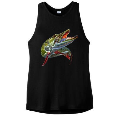 Muskie Hunter Musky Fisherman Lure Fly Fishing Novelty Gifts Ladies PosiCharge Tri-Blend Wicking Tank