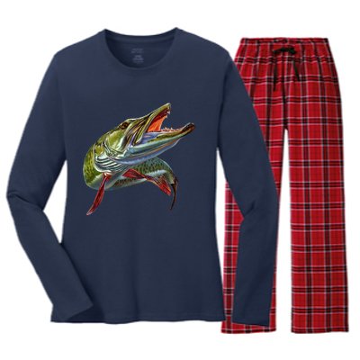 Muskie Hunter Musky Fisherman Lure Fly Fishing Novelty Gifts Women's Long Sleeve Flannel Pajama Set 