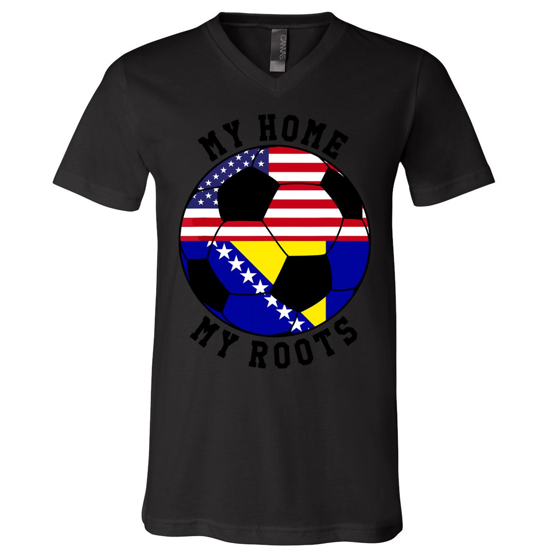 My Home My Roots Bosnia Flag Soccer V-Neck T-Shirt