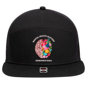 Mental Health Matters Awareness Month End The Stigma 7 Panel Mesh Trucker Snapback Hat