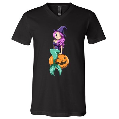 Mermaid Halloween Mermaid Pumpkin Gift Mermaid Halloween V-Neck T-Shirt