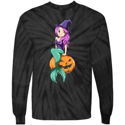 Mermaid Halloween Mermaid Pumpkin Gift Mermaid Halloween Tie-Dye Long Sleeve Shirt