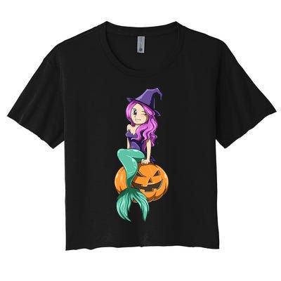 Mermaid Halloween Mermaid Pumpkin Gift Mermaid Halloween Women's Crop Top Tee