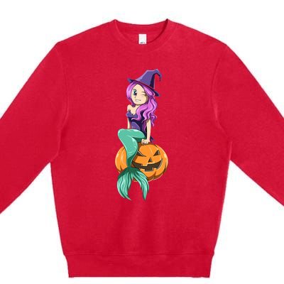 Mermaid Halloween Mermaid Pumpkin Gift Mermaid Halloween Premium Crewneck Sweatshirt