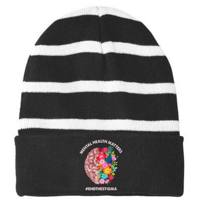 Mental Health Matters Awareness Month End The Stigma Striped Beanie with Solid Band