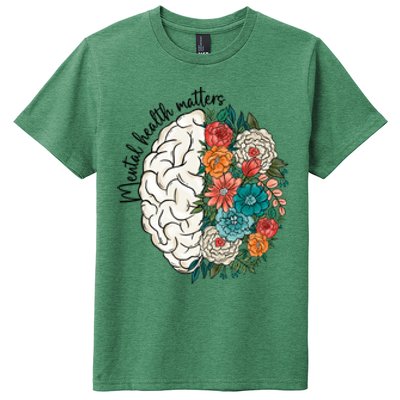 Mental Health Matters Brain Flowers Kids T-Shirt