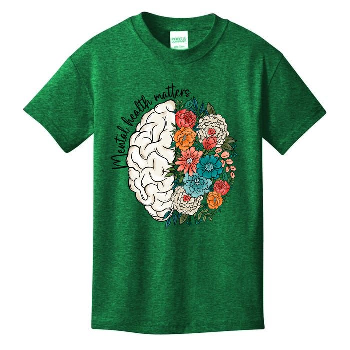 Mental Health Matters Brain Flowers Kids T-Shirt