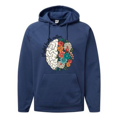 Mental Health Matters Brain Flowers Performance Fleece Hoodie