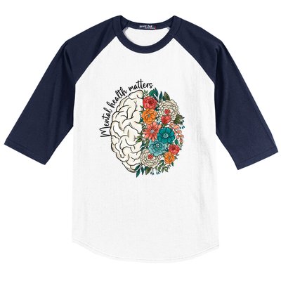 Mental Health Matters Brain Flowers Baseball Sleeve Shirt