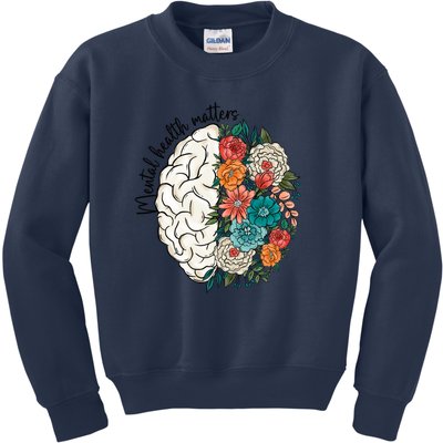 Mental Health Matters Brain Flowers Kids Sweatshirt