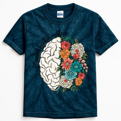 Mental Health Matters Brain Flowers Kids Tie-Dye T-Shirt